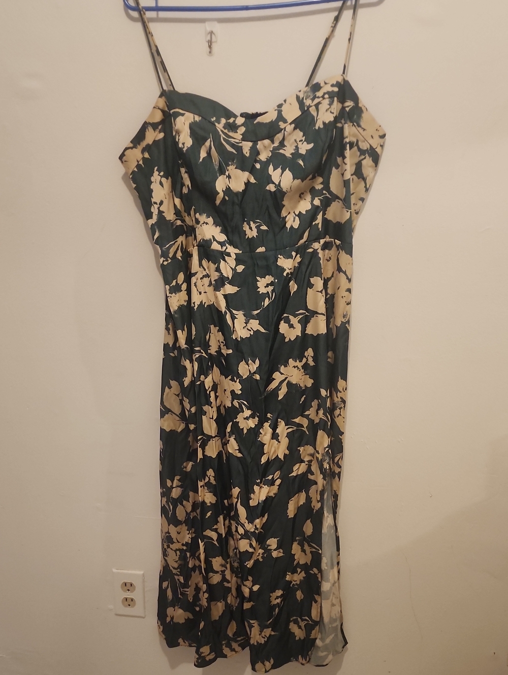 Abercrombie & Fitch Dark Green Slip Dress with Cream Floral Print